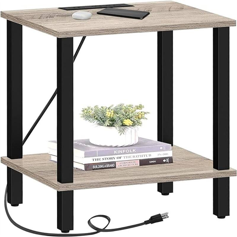 End Table with Charging Station - Greige