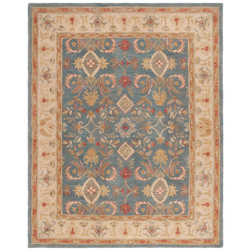 SAFAVIEH Handmade Anatolia Lieke Traditional Oriental Hand-spun Wool Rug - 11' x 17' - Light Blue/Ivory