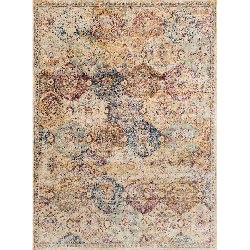 Alexander Home Contessa Traditional Damask Distressed Rug - 13' x 18' - Ivory/Multi - Rectangle