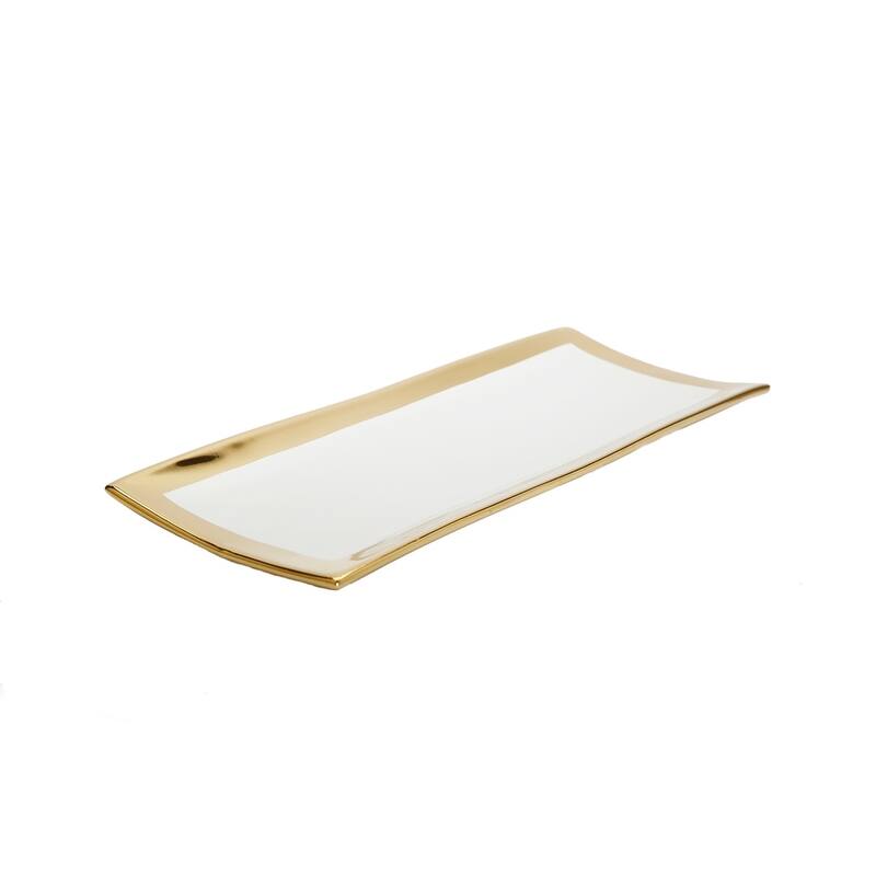 White Oblong Tray Gold Edged - White/gold