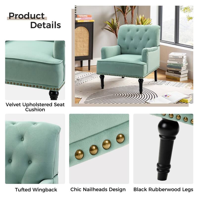 Geltrude Transitional Upholstered Button Tufted Club Chair with turned wooden Legs by HULALA HOME