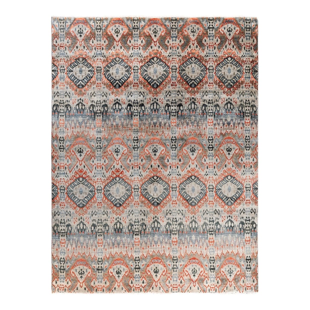 Ikat One-of-a-Kind Hand-Knotted Area Rug, Gray - 9' 0" x 11' 10"