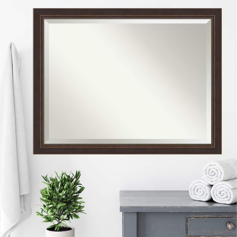 Beveled Wood Bathroom Wall Mirror - Lara Bronze Frame - Lara Bronze