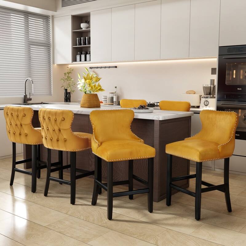 Upholstered Wing Back Bar Stools (Set of 6)