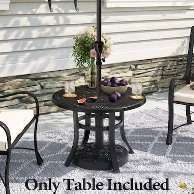 Outdoor Cast Aluminum Patio Side Table Round Table with Umbrella Hole - 24.02" Dia. x 17.52" H