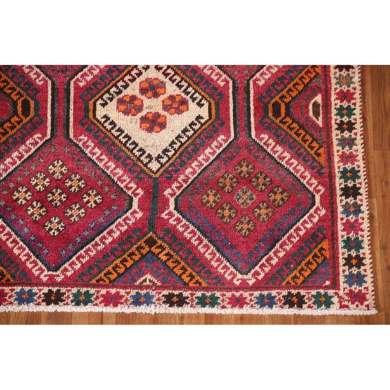 Geometric Bakhtiari Persian Vintage Area Rug Hand-knotted Wool Carpet - 4'2"x 7'3"