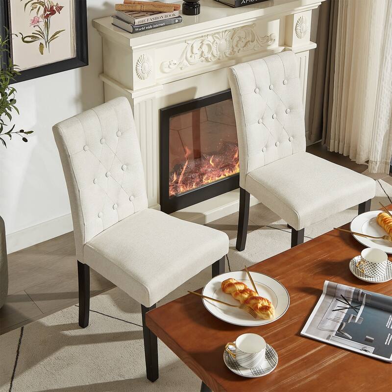 Upholstered Dining Chairs Set of 4, Button Tufted Parsons Dining Chair with Solid Wood Legs, Modern Fabric Side Chair