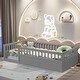 preview thumbnail 1 of 7, Twin Size Wood Kids Floor Beds Frame with Fence and High Guardrails for Bedroom Playroom Grey