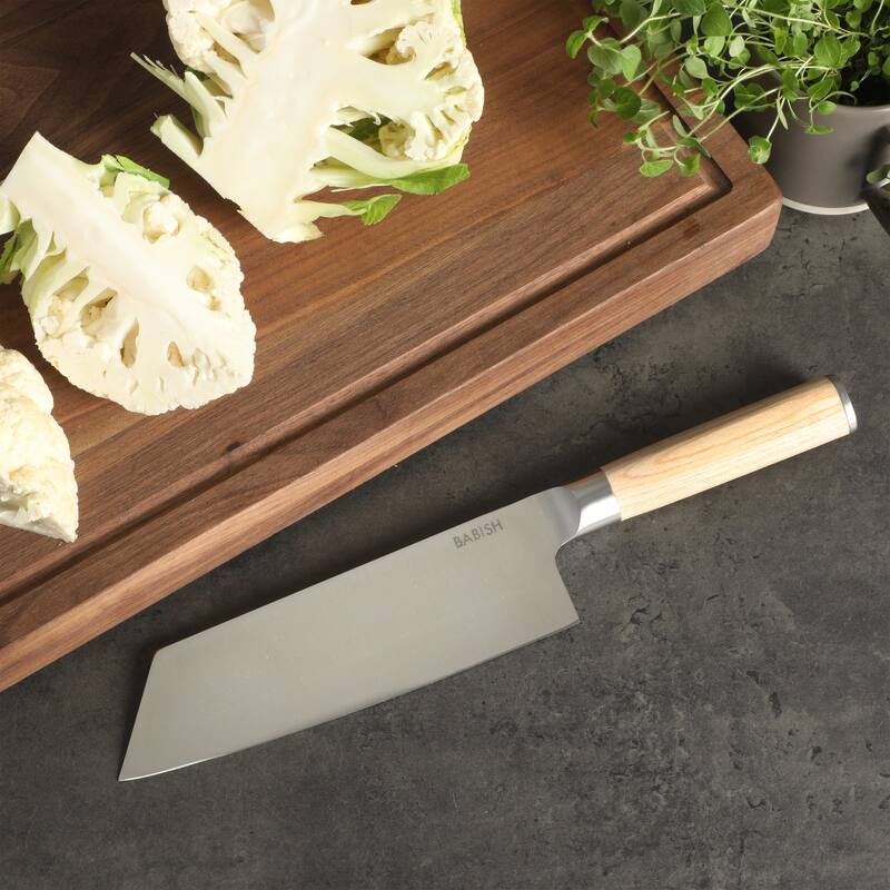 Babish High Carbon 1.4116 German Steel Full Tang 7.5-Inch Clef Knife Chef & Cleaver Hybrid for Chopping, Slicing & Prep