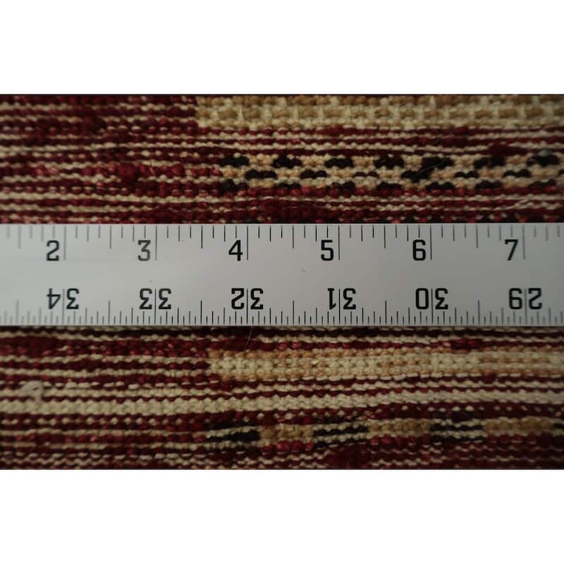 Hand Knotted Oriental 100% Wool Carpet Modern Stripe Red Gabbeh Area Rug - 5' 9'' X 2' 10''