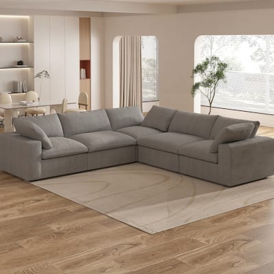 Large Down Filled Corner Sectional Sofa Couch with Ottoman for Living Room Set