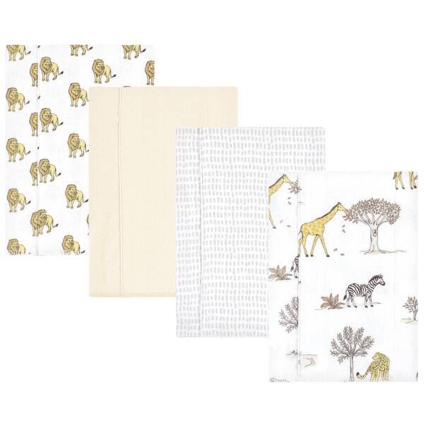 slide 1 of 1, Hudson Baby Cotton Flannel Burp Cloths, Neutral Safari World 4-Pack, One Size - Neutral Safari World 4-Pack - One Size