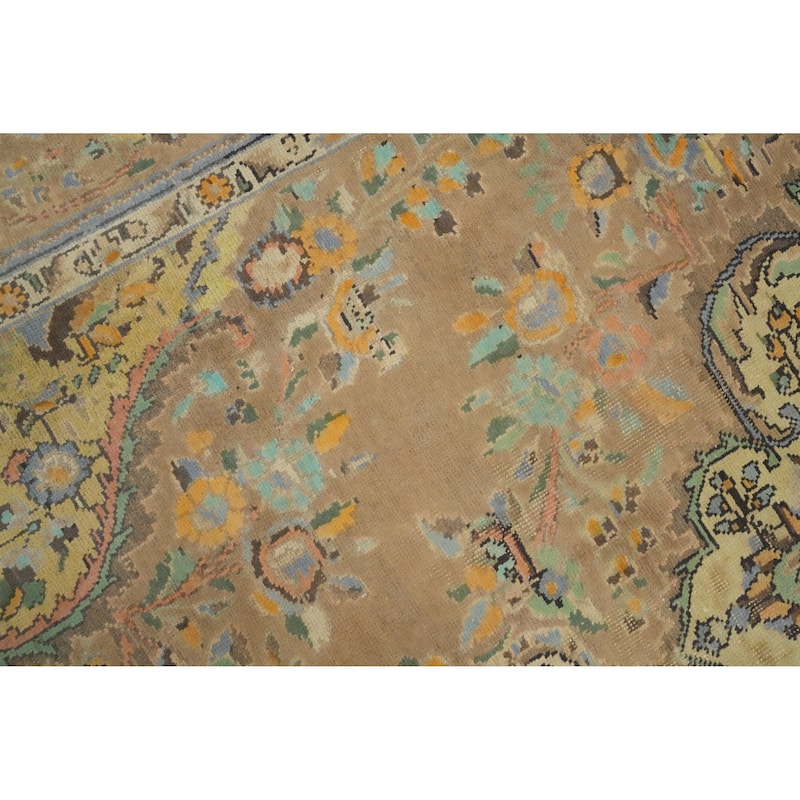 Hand Knotted Oriental 100% Wool Carpet Traditional Floral Brown Tabriz Area Rug - 9' 8'' X 6' 10''