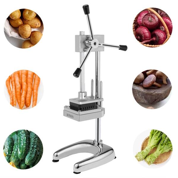French Fry Cutter Commercial Grade Potato Slicer with Stand Suction Feet  Complete Set, Includes 1/4, 3/8, 1/2, 2 Pieces L Stand