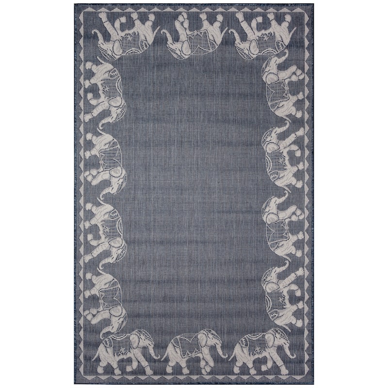 Liora Manne Carmel Marching Elephants Indoor/Outdoor Area Rug - 7'10" x 9'10" - Navy