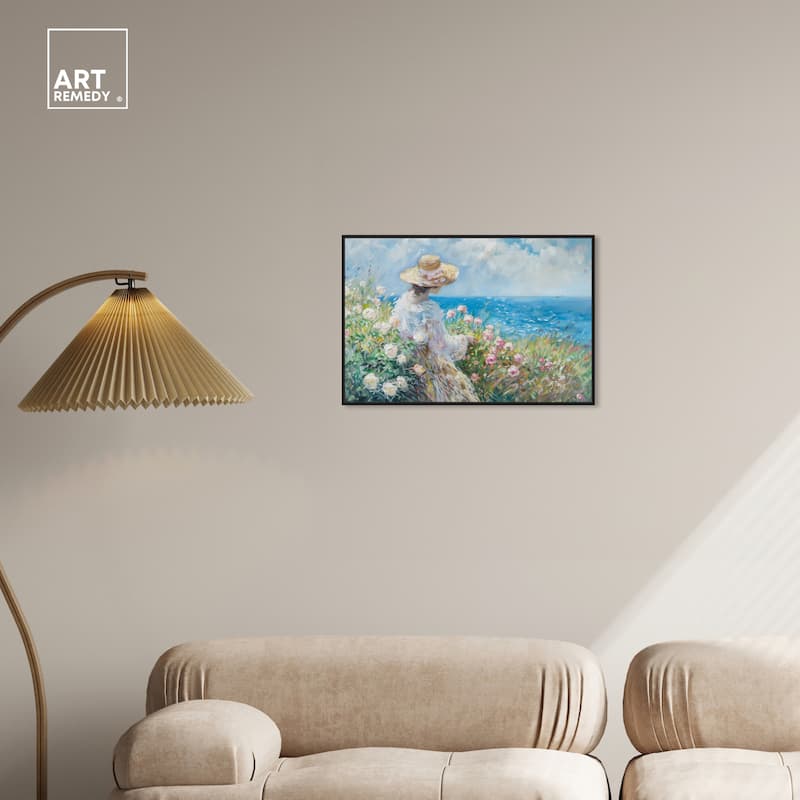 Art Remedy Gentle Sea Framed Impressionism 1 Piece Canvas Wall Art /Monet And Van Gogh Inspired Art