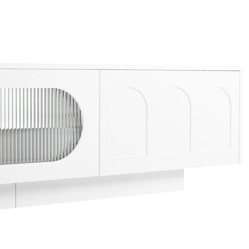 Modern 95" TV Stand with App-Controlled LED Lights and Fluted Glass Doors