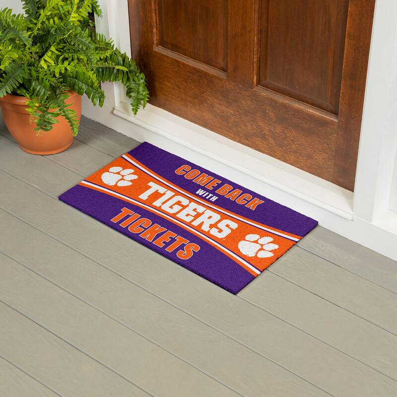 Clemson University 28 in. x 16 in. PVC "Come Back With Tickets" Trapper Door Mat