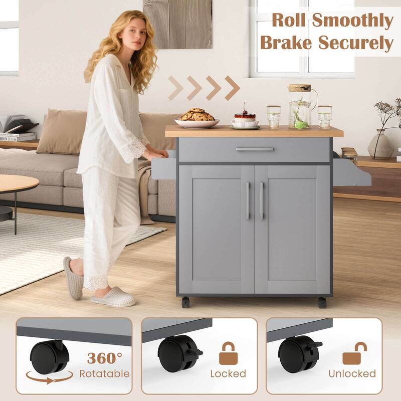 Costway Rolling Kitchen Island Cart Storage Cabinet w/ Towel & Spice