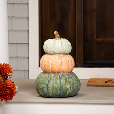 Tri-Color Pumpkin Stack Fall Harvest Decoration - 19"