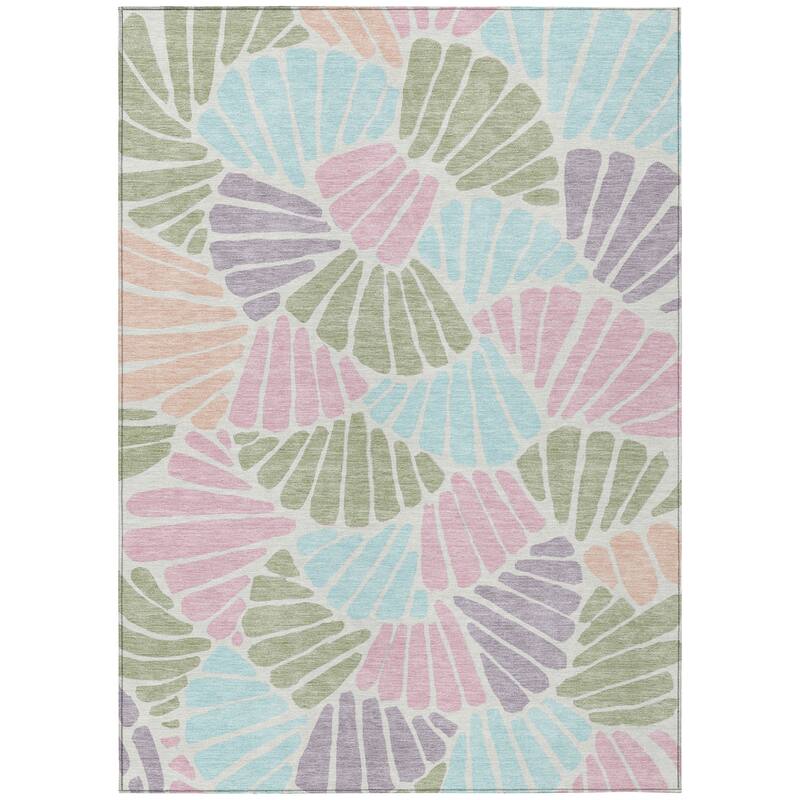Machine Washable Indoor/ Outdoor Floral Modern Chantille Rug