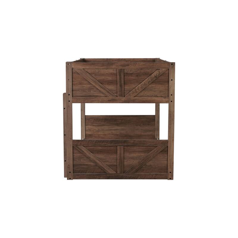 Roomfitters Twin over Twin Floor Bunk Bed with Panel Headboard and Footboard, Solid Rubber Wood Frame, Ladder