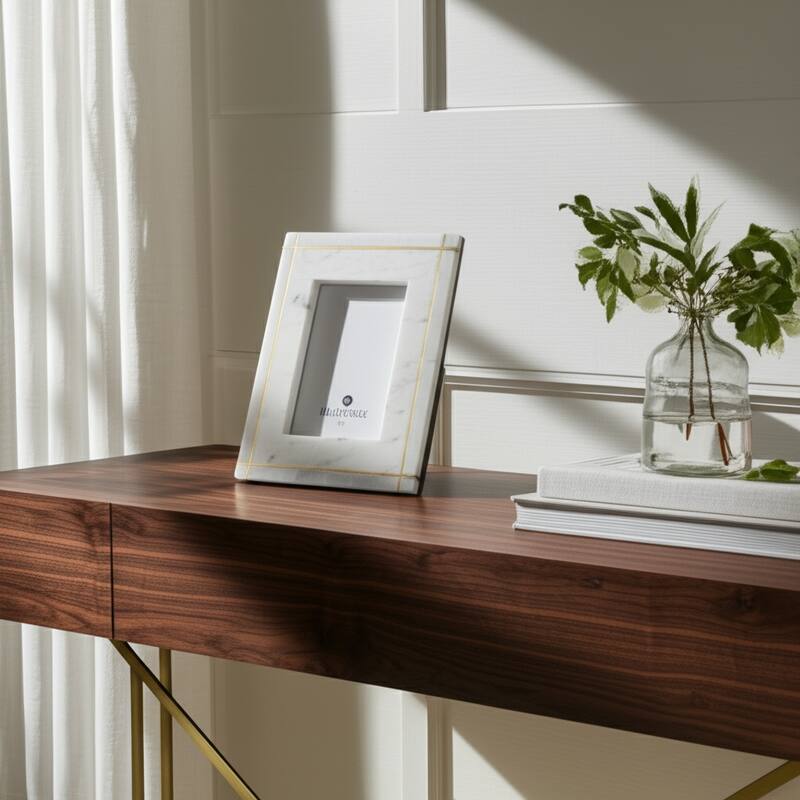 Marble Stone Frame with Inlaid Detail Modern Glam Decorative Accent - 9" x 1" x 11"