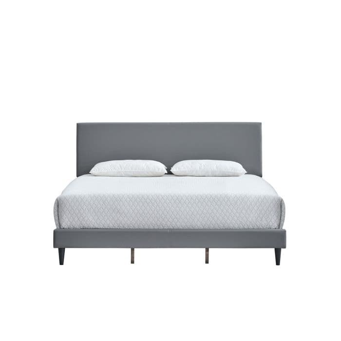 Light Grey Faux Leather King Bed with Adjustable Headboard and Slats