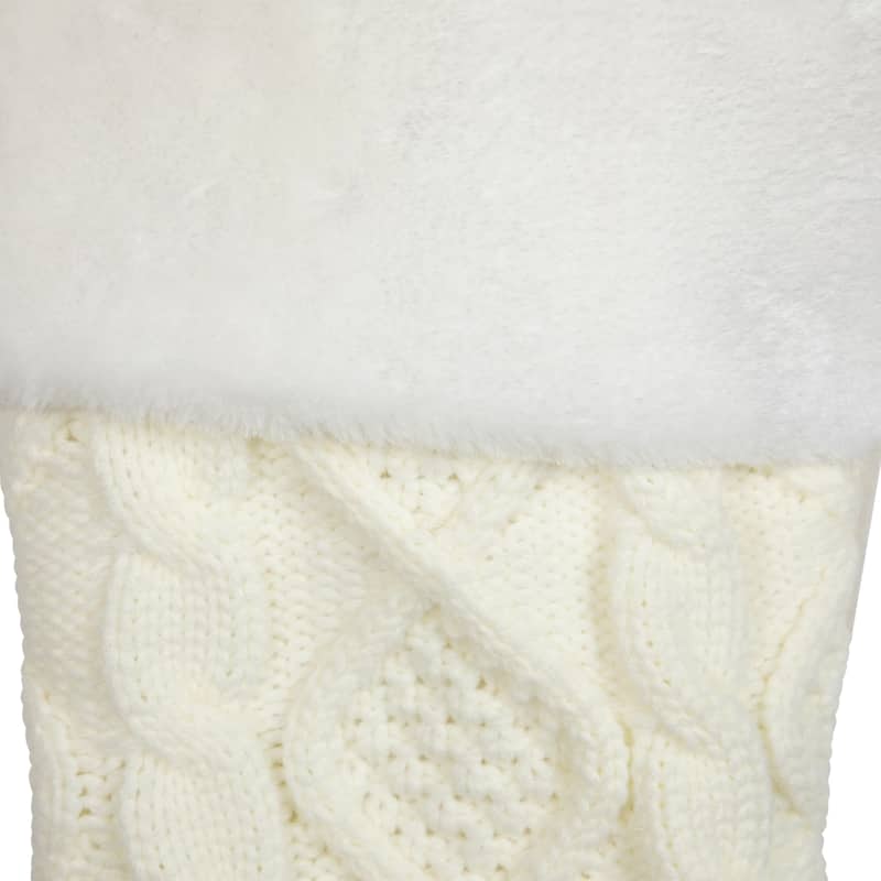 Cable Knit Christmas Stocking with Faux Fur Cuff - 20.5"