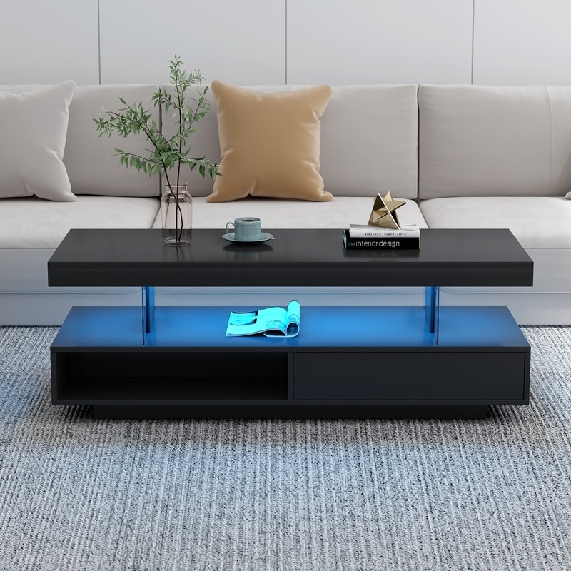 サイドテーブル・ナイトテーブル・ローテーブル TRUCK FURNITURE IB COFFEE TABLE Coffee Table With LED Lights Modern Living Room Sleek Design