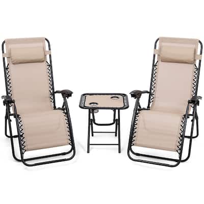 3 PCS Zero Gravity Chair Folding Lounge Table Chair Set