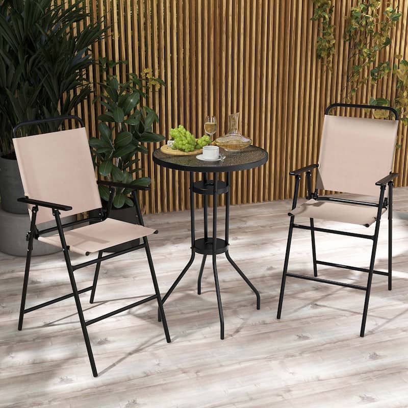 3 PCS Outdoor Bistro Set Patio Bar Table with 2 Folding Chairs