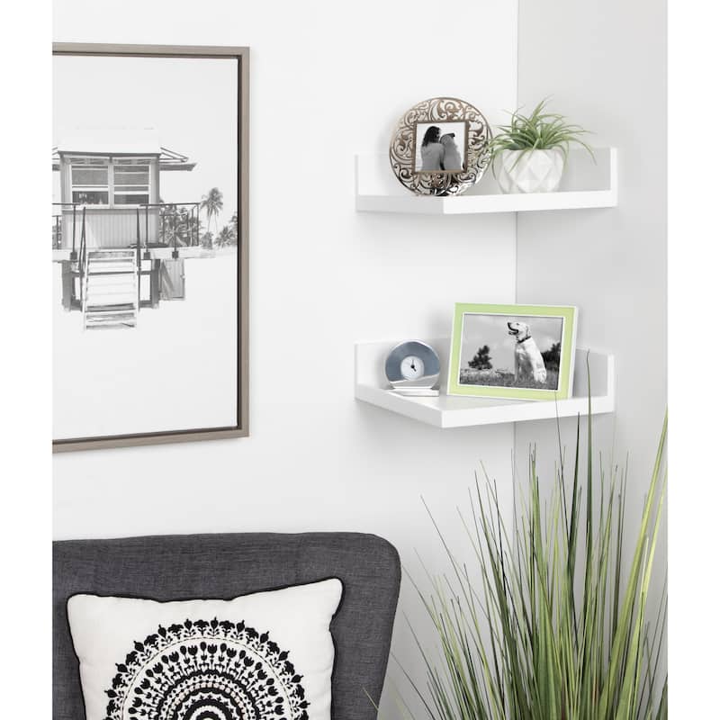 Kate and Laurel Levie Floating Corner Wood Wall Shelf - 2 Piece