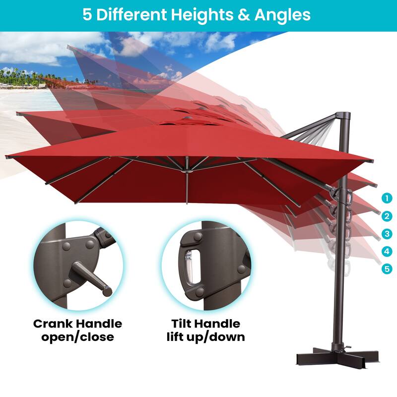 10x13FT Patio Cantilever Umbrella Outdoor Offset Umbrella 360-Degree Rotation with No Base