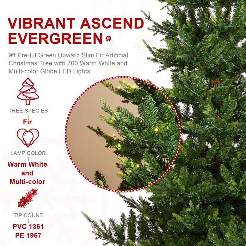 Glitzhome 7.5ft/9ft Pre-Lit Green Upward Slim Fir Artificial Christmas Tree with Foot Pedal Remote Control