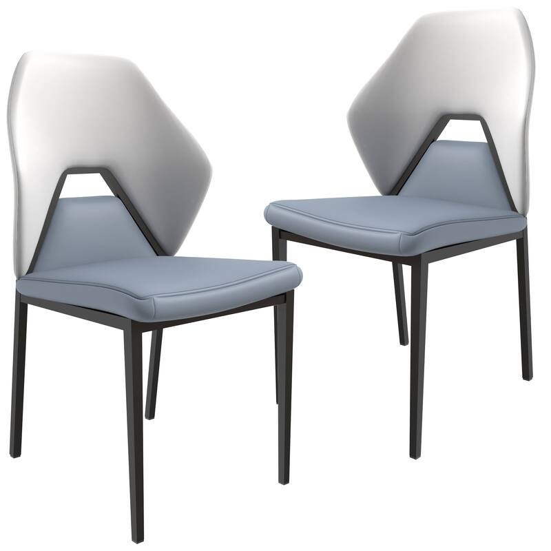 Eclat 2-Piece Leather Dining Chair in Black Iron Modern Accent Kitchen Side Chair - Grey
