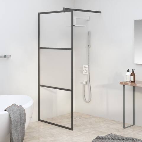 vidaXL Walk-in Shower Wall multi size Half Frosted ESG Glass Black