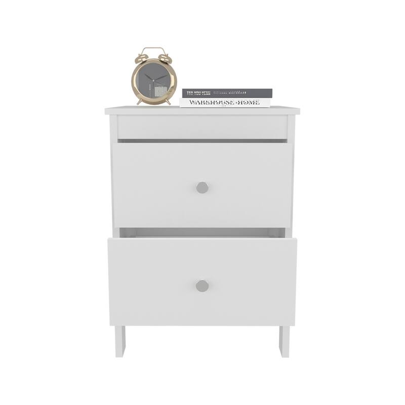 White Nightstand with 2 Drawers - Space-Saving Bedroom or Office Storage