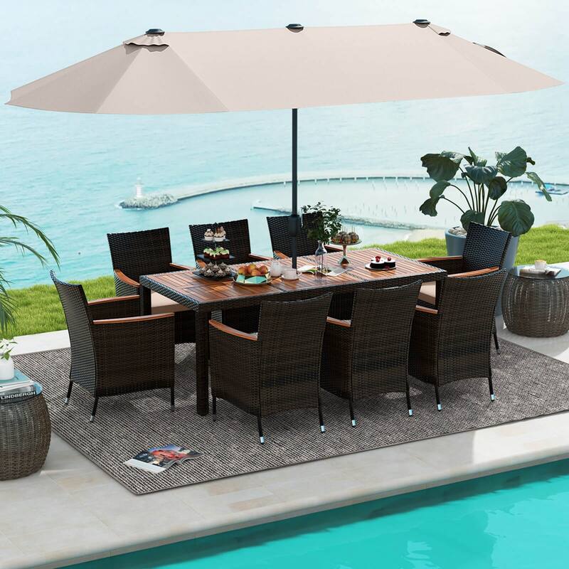 Costway 11 PCS Patio Dining Set with 15ft Double-Sided Patio Umbrella
