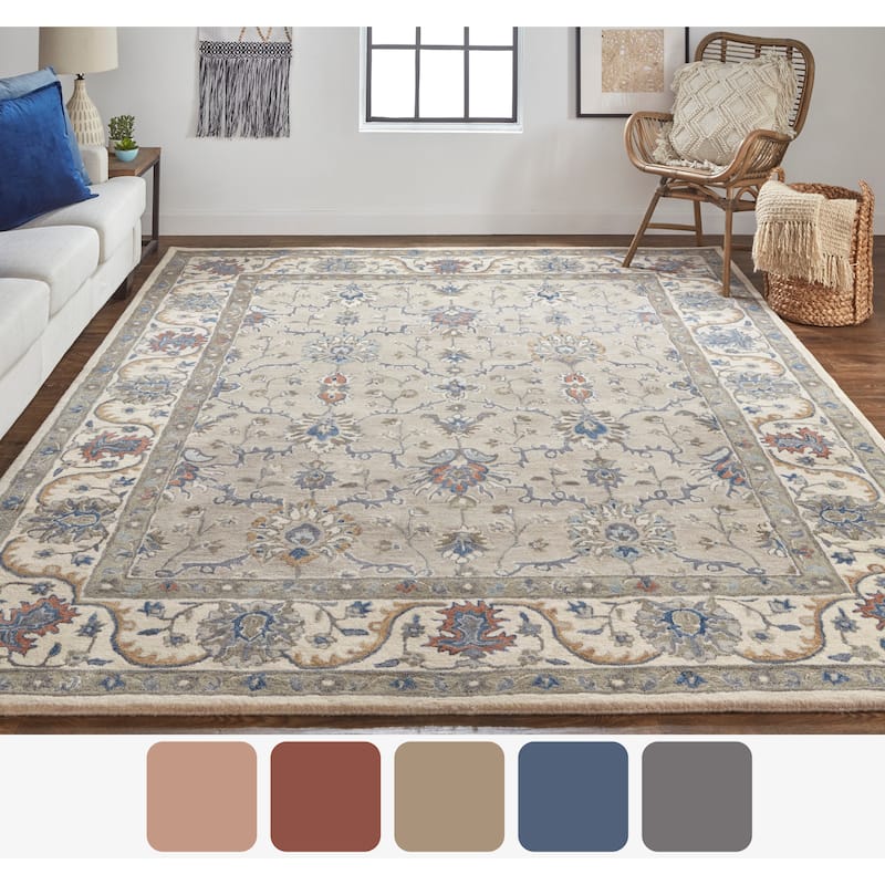 Mattias Tufted Persian Floral Rug, Warm Gray/Blue, Area Rug