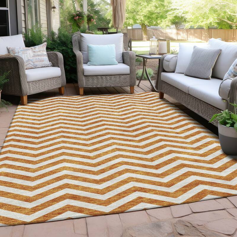Machine Washable Indoor/ Outdoor Chantille Chevron Stripe Rug - Orange - 9' x 12'
