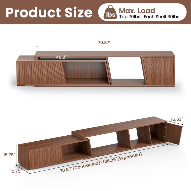 Meyreso Modern Extendable TV Stand with Drawers, Adjustable 71-106 Inch Media Console