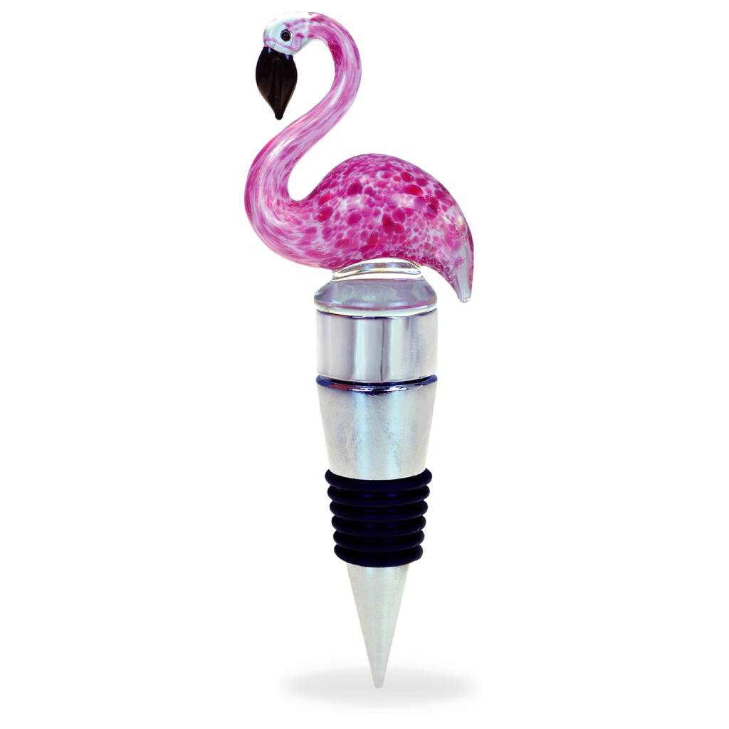 Cheers Flamingo Glass Wine Stopper With LED Changing Light - 5 inches
