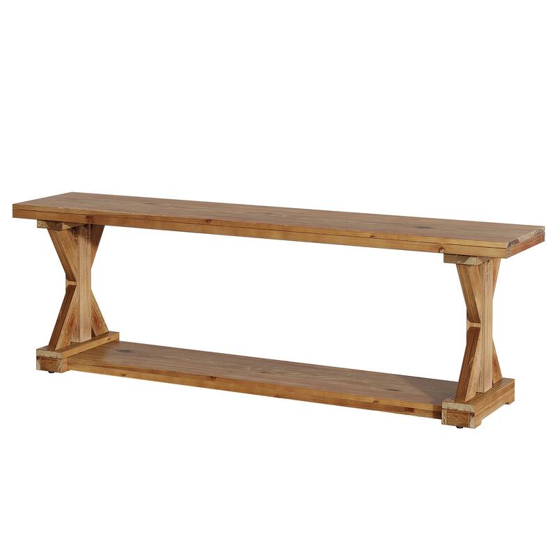 59'' Solid Wood Entryway Bench, 2-Tier Farmhouse Foyer Shoe Bench