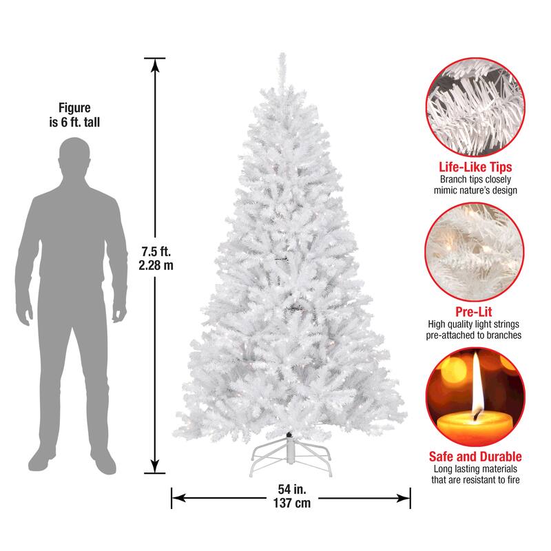 National Tree Company 7.5 ft. North Valley White Spruce Tree with Clear Lights - 7.5 Foot