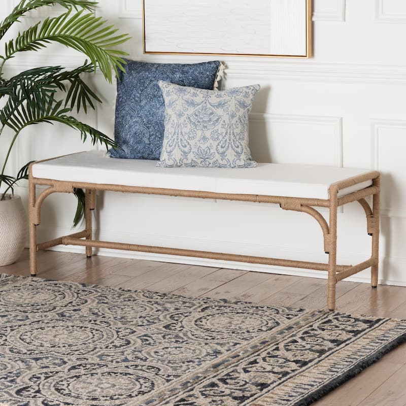 Nasim Modern Bohemian Natural Jute and Metal Accent Bench