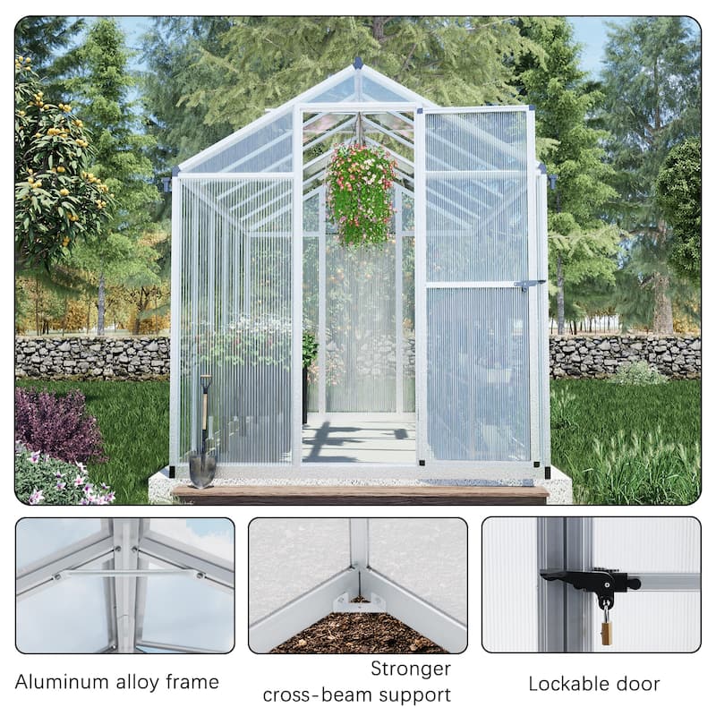 Aoodor 6' x 10' Walk-in Greenhouse with Roof Vent and Door lock