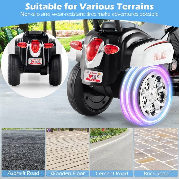6V Powered Toddler 3-Wheel Motorbike Ride On Toy with Horn and Headlight - 36" x 19" x 25" (L x W x H)