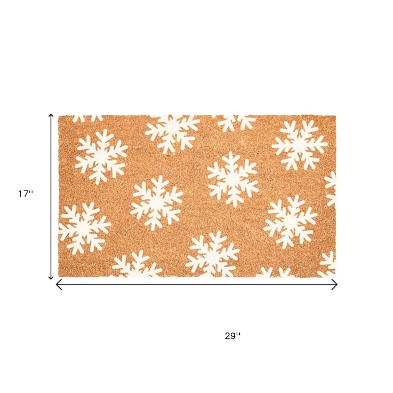 HomeRoots 17" X 29" Brown And White Christmas Snowflake Outdoor Coir Door Mat - 17.00' X '29.00