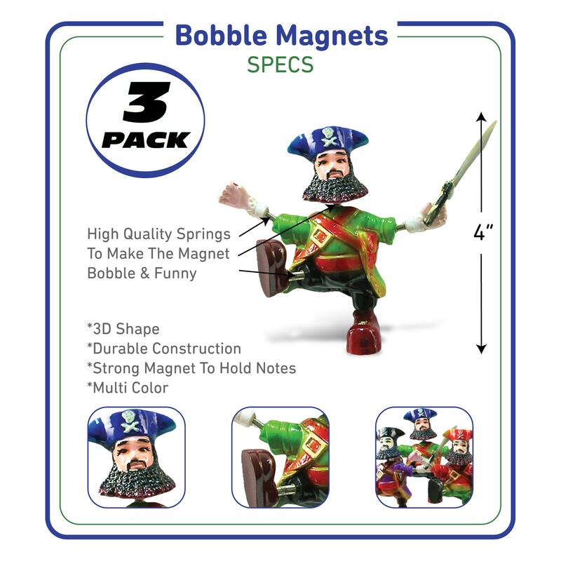 CoTa Global Pirate Captain Refrigerator Bobble Magnets Set of 3